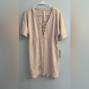 Uncle Frank Pink Snakeskin VNeck Tie Vegan Leather Mini Dress Sz S Edgy Chic NWT